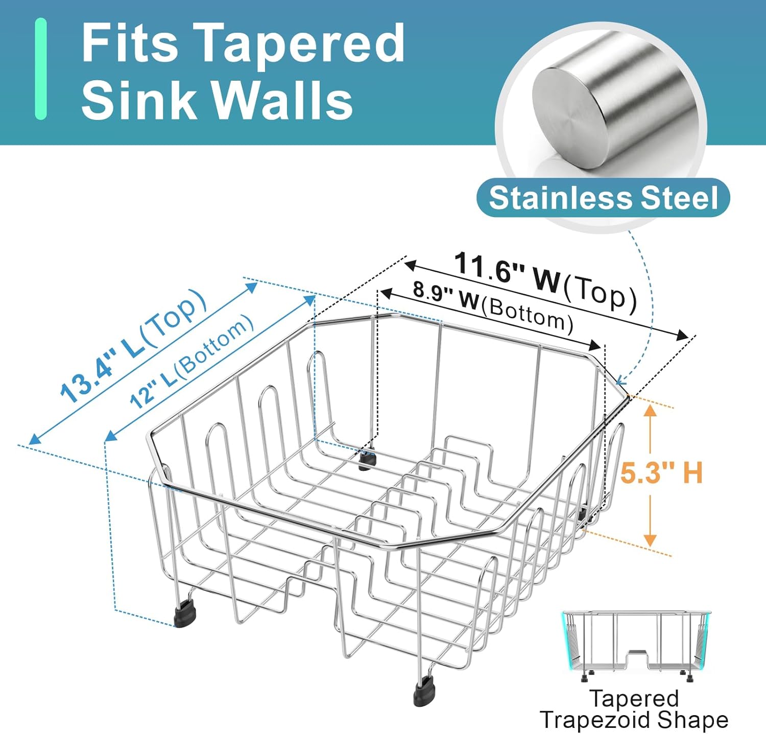 GSlife Small in Sink Dish Drying Rack - Stainless Steel Compact Dish Drainer for RV Kitchen Apartment Sink, Rust Resistant Inside Sink Rack, 1–2 Person Households, 11.6 W x 13.4 L, Silver
